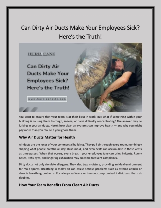 Can Dirty Air Ducts Make Your Employees Sick? Here’s the Truth!
