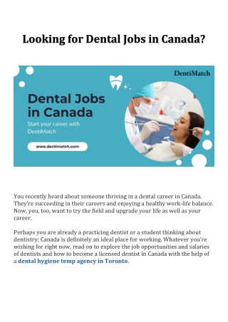 Looking for Dental Jobs in Canada?
