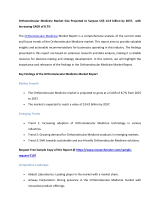 Orthomolecular Medicine Market Trends 2037