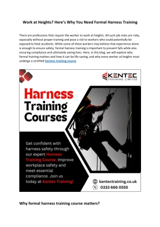 Work at Heights Here Why You Need Formal Harness Training