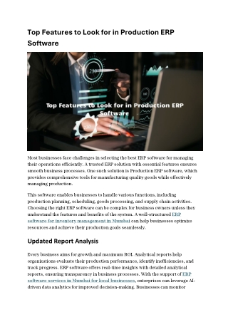 Top Features to Look for in Production ERP Software