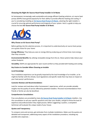 Choosing the Right Air Source Heat Pump Installer in St Neots