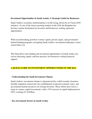 Investment Opportunities in Saudi Arabia A Strategic Guide f