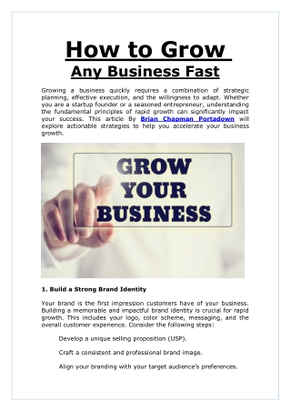 Brian Chapman Portadown, Suggests How to Grow Any Business Fast