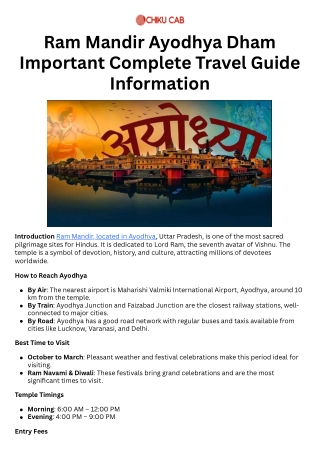 Ram Mandir Ayodhya Dham Important Complete Travel Guide Information