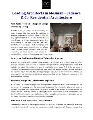 Leading Architects in Mosman - Cadence & Co. Residential Architecture