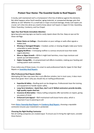 Protect Your Home: The Essential Guide to Roof Repairs