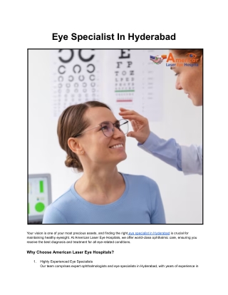 Eye Specialist In Hyderabad |  American Laser Eye Hospitals