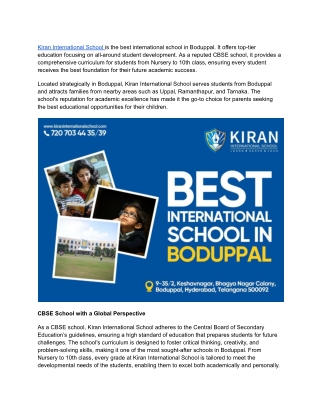 Best Kiran International School In Boduppal
