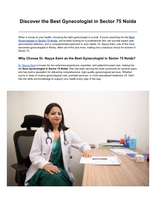 Best Gynecologist in Sector 75 Noida