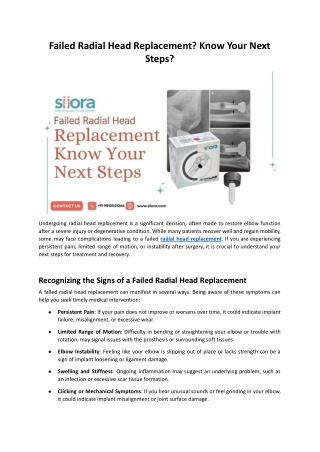 Failed Radial Head Replacement? Know Your Next Steps?