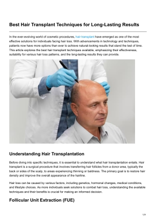 Best Hair Transplant Techniques for Long-Lasting Results