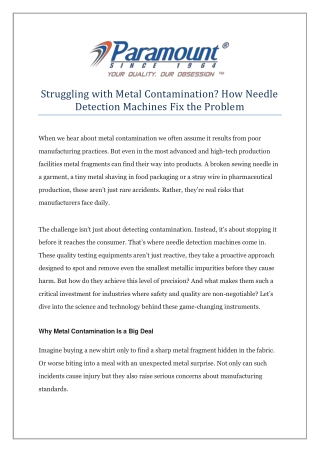 Struggling with Metal Contamination How Needle Detection Machines Fix the Problem
