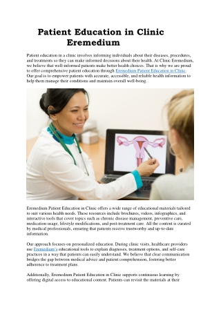 Patient Education in Clinic Eremedium