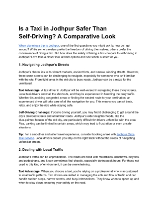 Is a Taxi in Jodhpur Safer Than Self-Driving? A Comparative Look