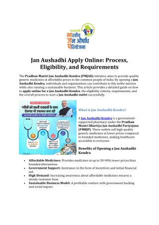 Jan Aushadhi Apply Online -Process, Eligibility, and Requirements