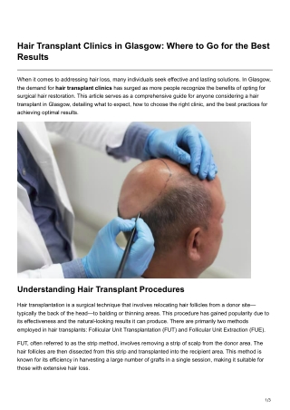 Hair Transplant Clinics in Glasgow Where to Go for the Best Results