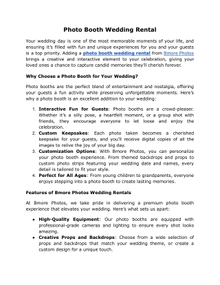 Photo Booth Wedding Rental