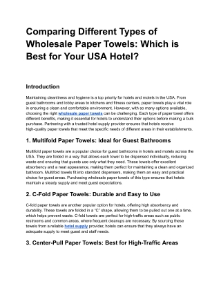Comparing Different Types of Wholesale Paper Towels_ Which is Best for Your USA Hotel