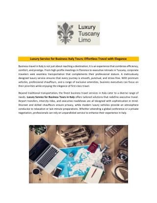 Luxury Service for Business Italy Tours - Effortless Travel with Elegance