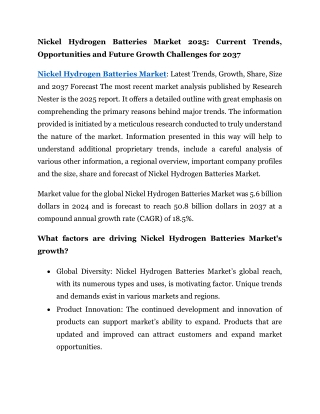 Nickel Hydrogen Batteries Market