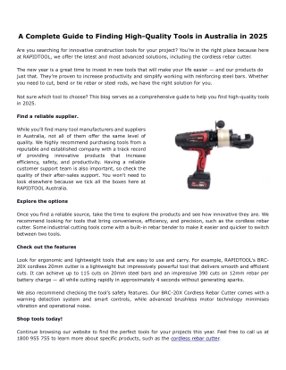 A Complete Guide to Finding High-Quality Tools in Australia in 2025
