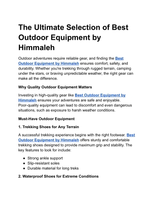 The Ultimate Selection of Best Outdoor Equipment by Himmaleh