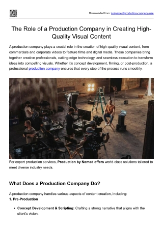 The Role of a Production Company in Creating High-Quality Visual Content