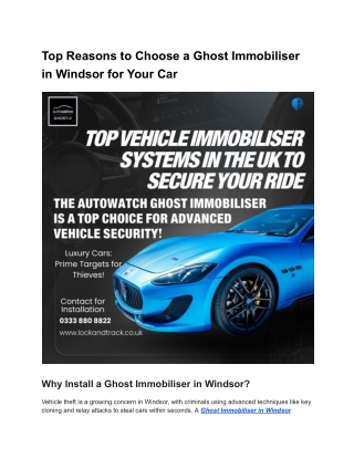 Essential Benefits of a Ghost Immobiliser in Windsor
