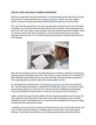 HOW DO I FIND A RELIABLE PLUMBER IN MARKHAM