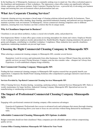 Corporate Cleaning Services: Elevate Your Business Image in Minneapolis
