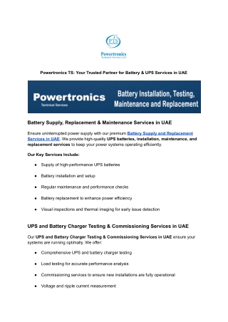 Reliable Battery Supply and Replacement Services in UAE