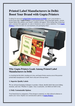 Printed Label Manufacturers in Delhi