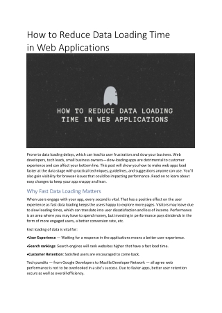 How to Reduce Data Loading Time in Web Applications
