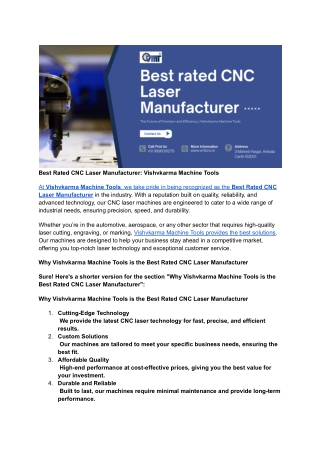 Best Rated CNC Laser Manufacturer | Vishvkarma Machine Tools | vmtcnc.in