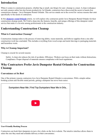 Why Contractors Prefer Javis Dumpster Rental Orlando for Construction Cleanup