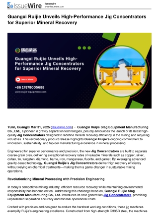 Guangxi Ruijie Launches Advanced Jig Concentrators for Enhanced Mineral Recovery