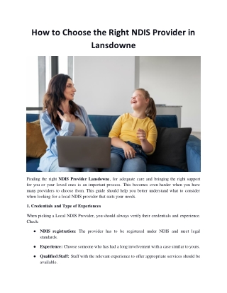 How to Choose the Right NDIS Provider in Lansdowne