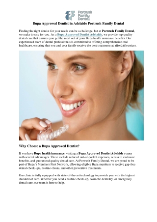 Bupa Approved Dentist in Adelaide Portrush Family Dental