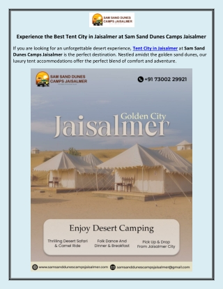 Experience the Best Tent City in Jaisalmer at Sam Sand Dunes Camps Jaisalmer