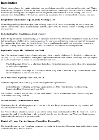 Freightliner Maintenance Tips to Avoid Needing a Tow