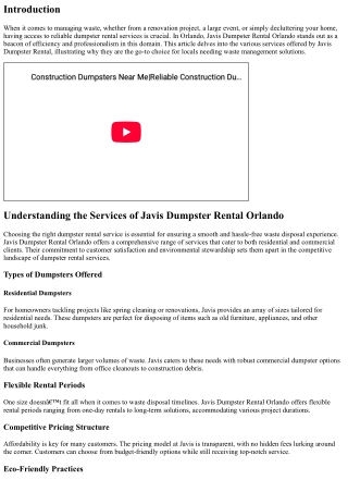 Understanding the Services of Javis Dumpster Rental Orlando