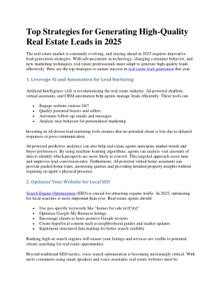 Top Strategies for Generating High-Quality Real Estate Leads in 2025