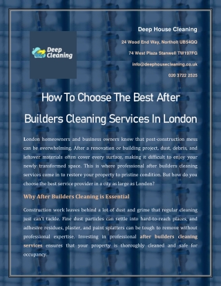 How To Choose The Best After Builders Cleaning Services In London
