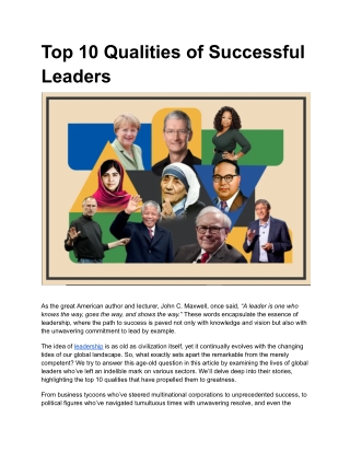 Top 10 Qualities of Successful Leaders
