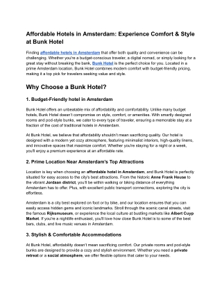 Affordable Hotels in Amsterdam: Experience Comfort & Style at Bunk Hotel