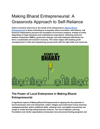 Making Bharat Entrepreneurial