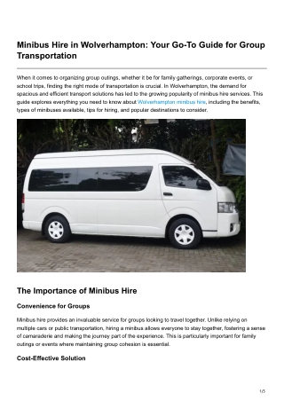 Minibus Hire in Wolverhampton Your Go-To Guide for Group Transportation