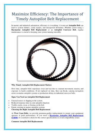 Maximize Efficiency The Importance of Timely Autopilot Belt Replacement