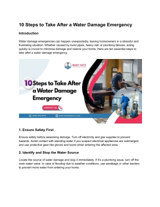 10 Steps to Take After a Water Damage Emergency